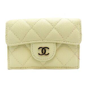 CHANEL White Caviar Leather Wallet